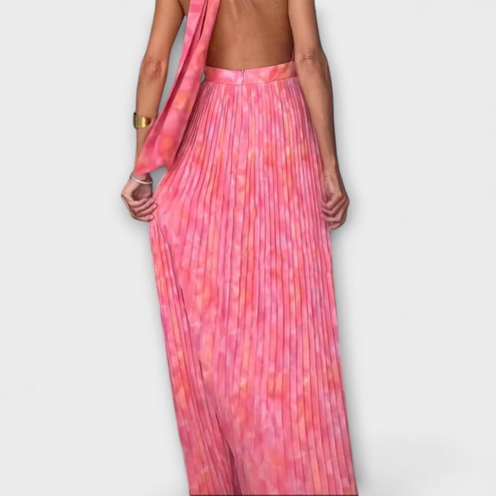 Seraphina - Elegantní Maxi Šaty s Halter Krkem a V Výstřihem