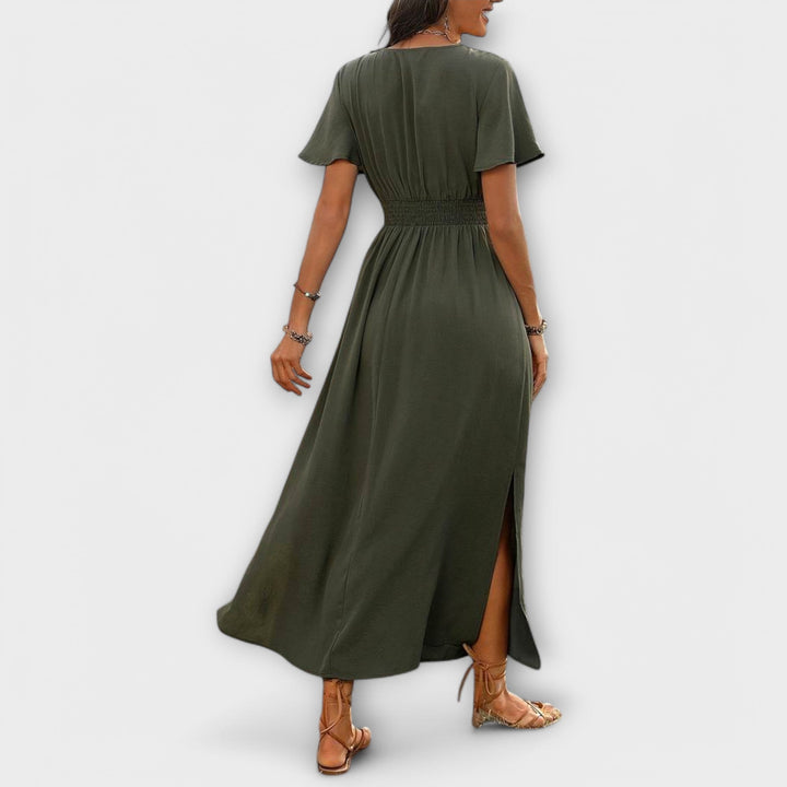 Heather - Elegantní Boho Šaty s Výstřihem do V a Dlouhými Rukávy