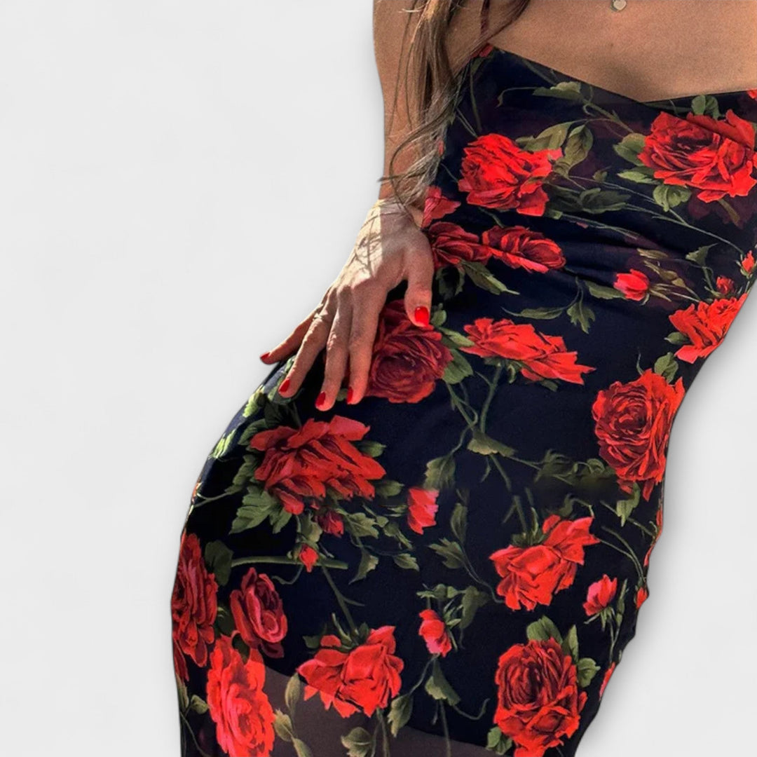 Šaty bodycon s květinovým vzorem a ramínky